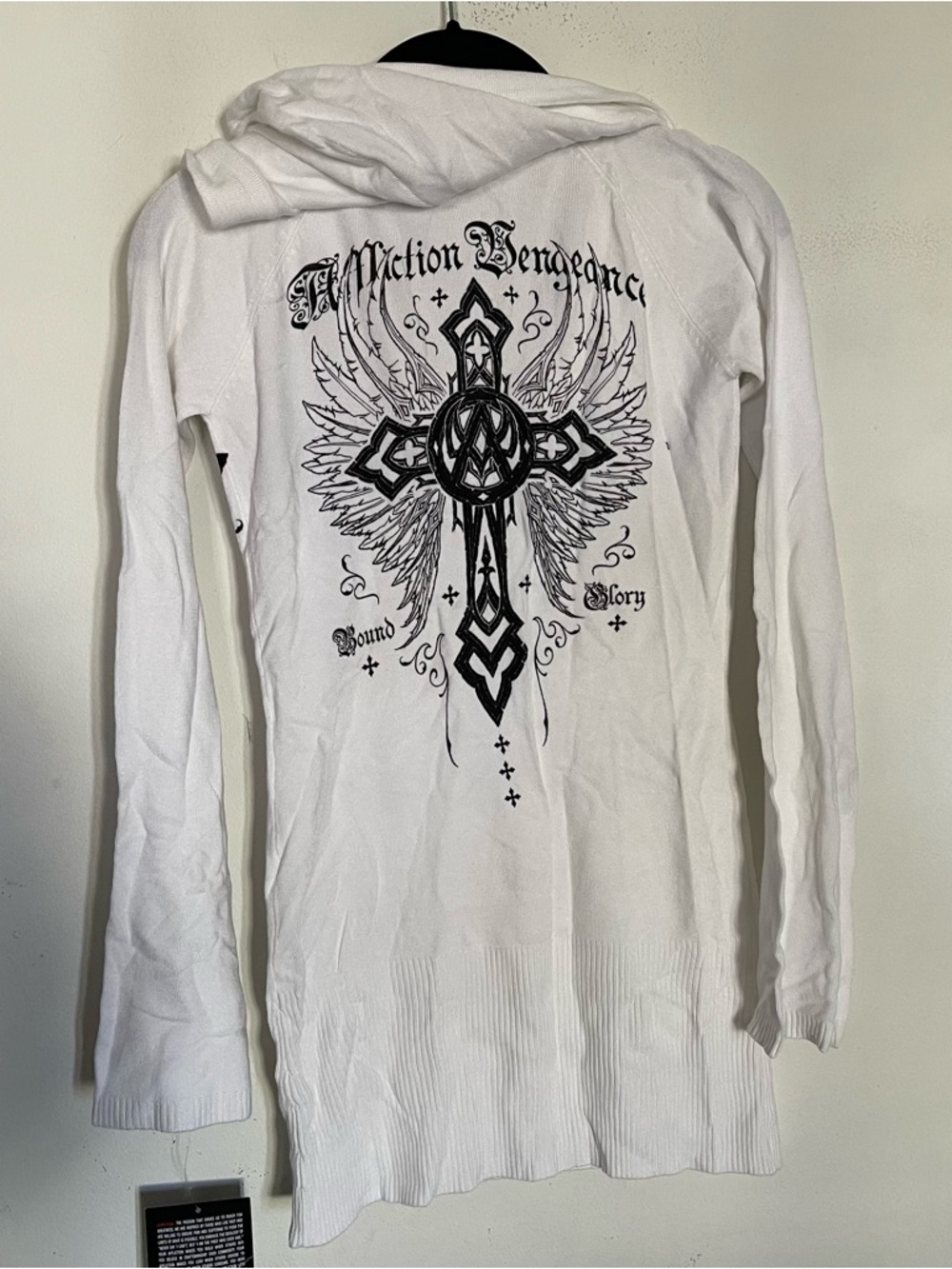 Affliction Live Fast Womens XL White Hooded Sweater Dress Cross New Y2K T9